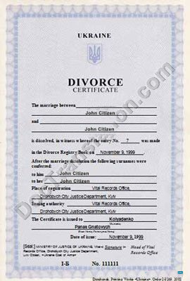 Download Ukraine Vital records office divorce certificate Photoshop template